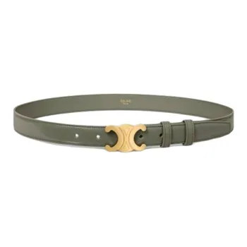 CELINE Gold Plated, Leather Belts Women's Green 2.5CM
