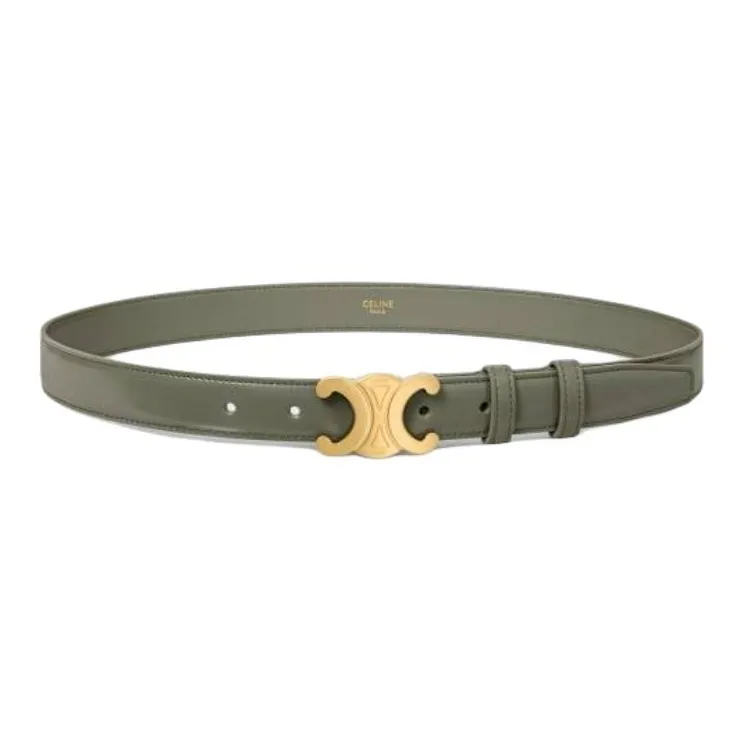 CELINE Gold Plated, Leather Belts Women's Green 2.5CM-0