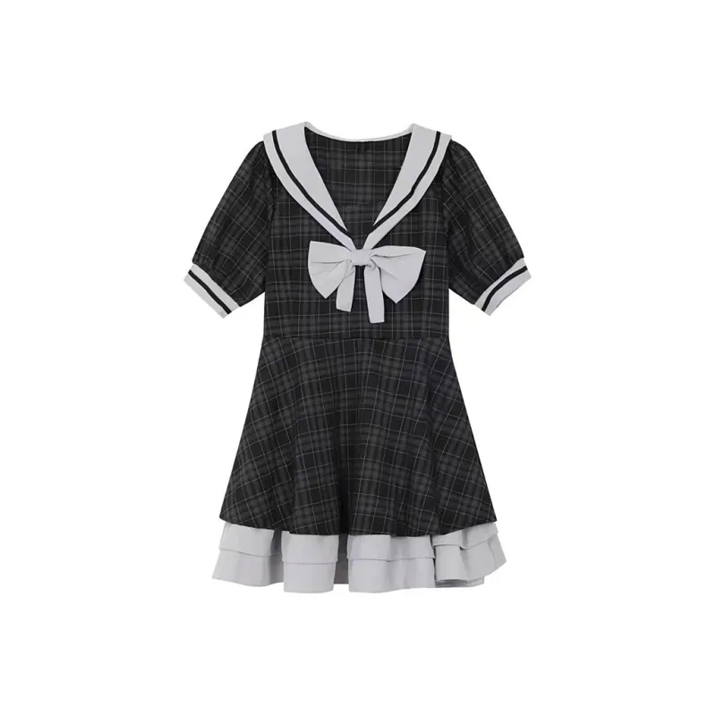 JOSR Short Sleeved Dresses Women's Plaid-0