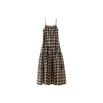 NancyCavally Slip Dress Women's Brown Coffee Plaid
