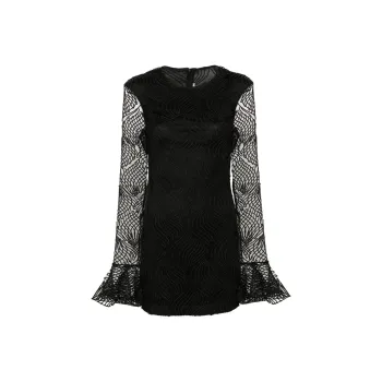 Rotate Long Sleeved Shiny Flounce Mini Dress