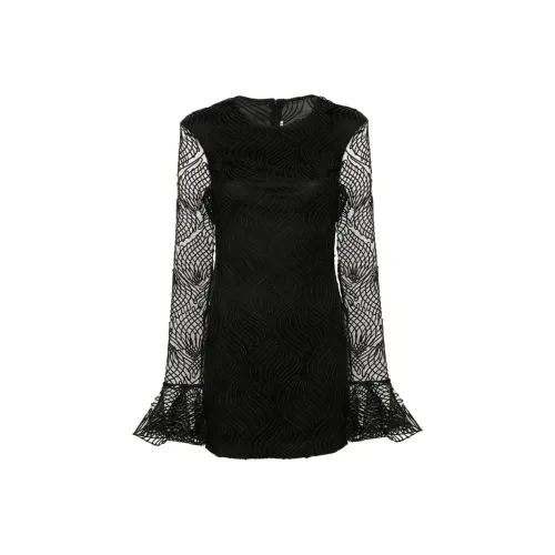Rotate Long Sleeved Shiny Flounce Mini Dress