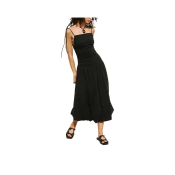 FREE PEOPLE Liza Drop-Waist Midi Slip Dresses Women's BLACK/Black