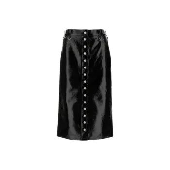 COURREGES Leather Long Skirts Women's Black