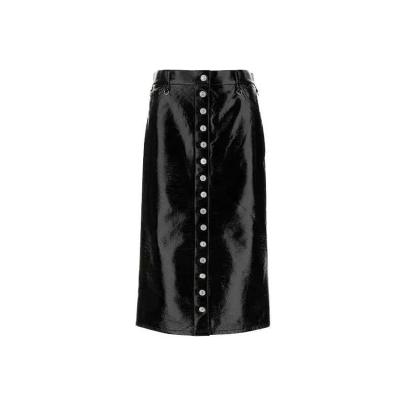 COURREGES Leather Long Skirts Women's Black-0