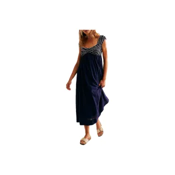 FREE PEOPLE Feel The Frill Midi Sleeveless Dress Women's Navy/Marine Blue