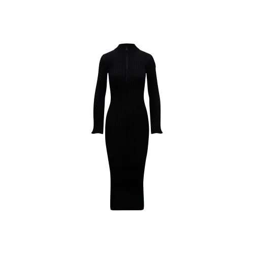Moncler Half Zip Ribbed Knit Midi Dress