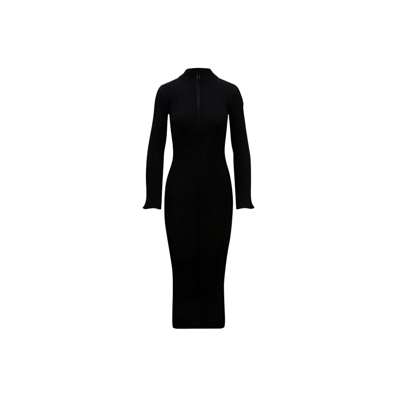 Moncler Half Zip Ribbed Knit Midi Dress-0