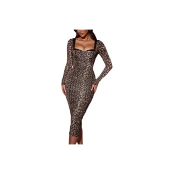 OH POLLY SS25 Deliana Long-Sleeved Dresses Women's Leopard Print