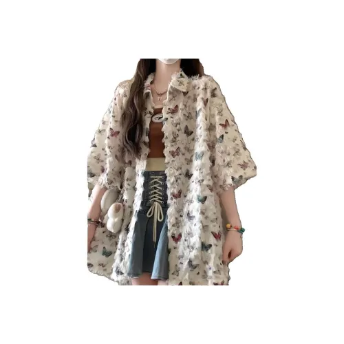 XIANSINIAO Shirts Women's Butterfly Print