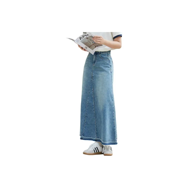 ZIHAN Denim Long Skirt Women's Blue-0