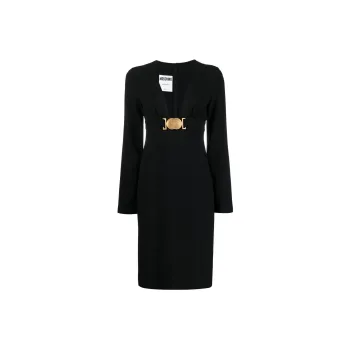 MOSCHINO V Neck Logo Plaque Mini Dress