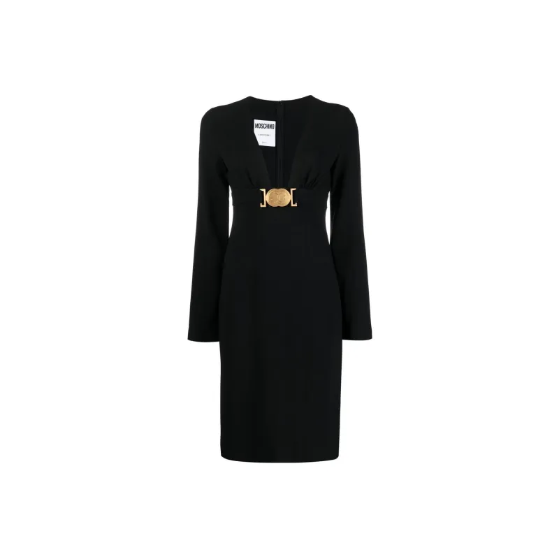 MOSCHINO V Neck Logo Plaque Mini Dress-0