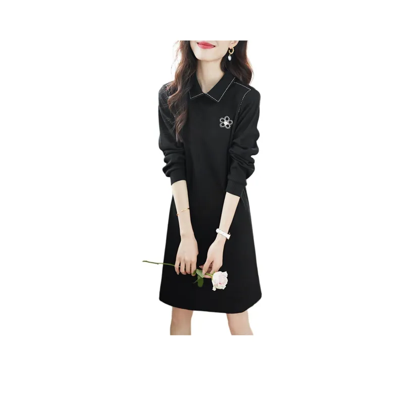 Mo Han Yi Mei Long Sleeved Dress Women's Black-0