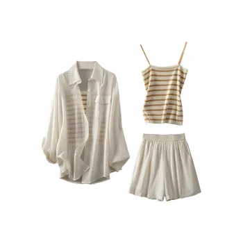Cypress House Casual Suit Women's Beige+Khaki Stripes