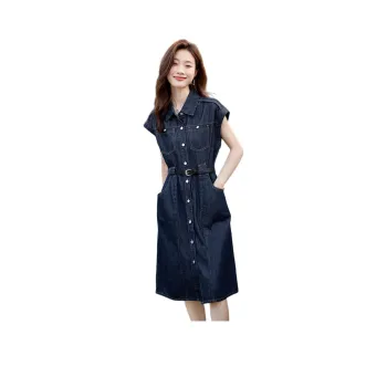 Mo Han Yi Mei Sleeveless Dress Women's Denim Blue