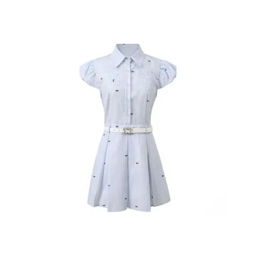 SECFLY OFFICIAL Short Sleeved Dress Women's Light Blue