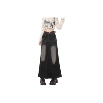 Tonlion Denim Long Skirts Women's Black Gray Color