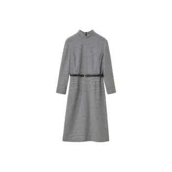 OVV Long-Sleeved Dresses Women's Navy Blue Plaid A4