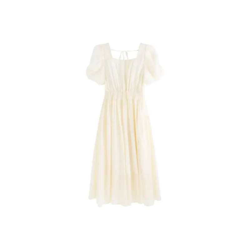 HUASJ Short Sleeved Dresses Women's Beige Yellow-0
