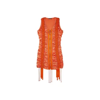 BALMAIN Short Zipped Lace Up Satin Dress 'Orange'