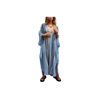 FREE PEOPLE Vacation Mode Kaftan Short-Sleeved Dresses Women's Seamist/Dusty Blue