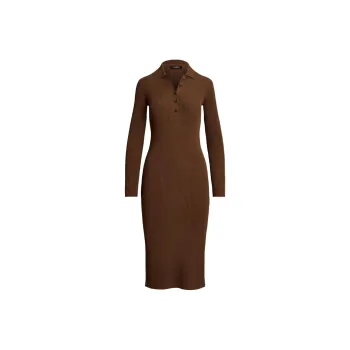LAUREN RALPH LAUREN FW24 Long Sleeved Dress Women's Dark Red Terracotta