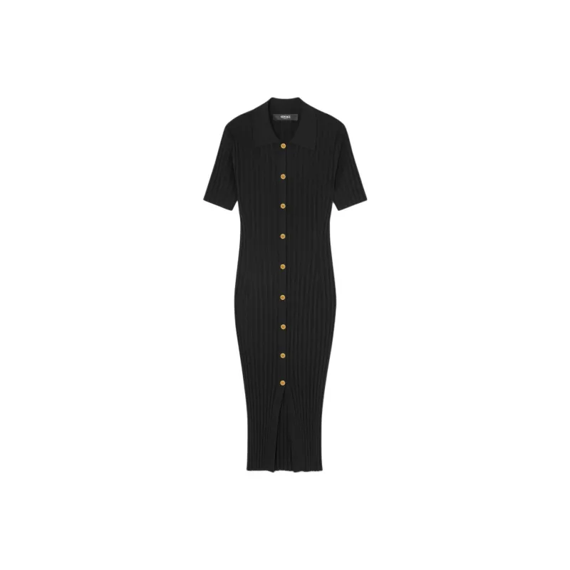 VERSACE Short-Sleeved Knitted Midi Shirt Dress-0