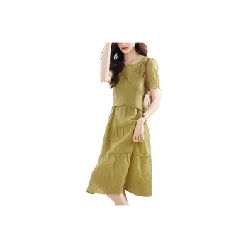 Mo Han Yi Mei Short Sleeved Dresses Women's Yellow Green