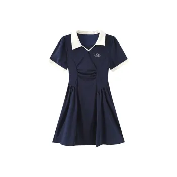 PAZZO Color Block Polo Collar Short Sleeved Dress Women's