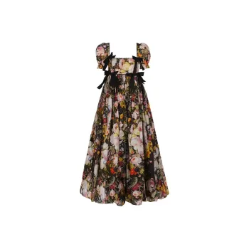 Selkie Short Sleeved Dresses Women's Black With Flourishing Floral Print