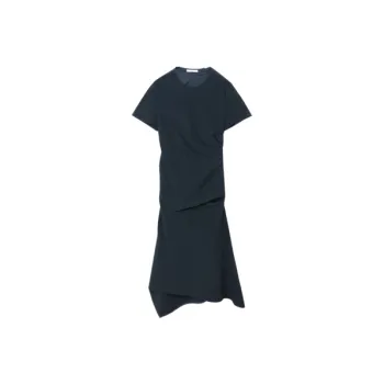 OVV Short Sleeved Dresses Women's Navy Blue Solid Color 06