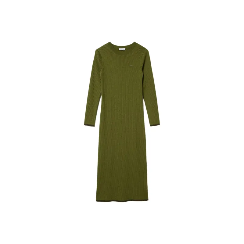 LACOSTE Long Sleeved Dress Women's Khaki Green-0