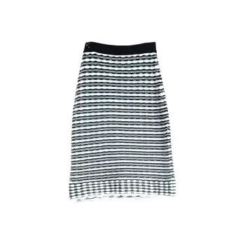 GURUI Knit Long Skirts Women's Black White Stripes