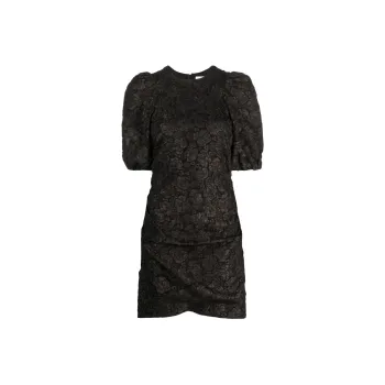GANNI Stretch Jacquard Puff Sleeves Mini Dress 'Black'