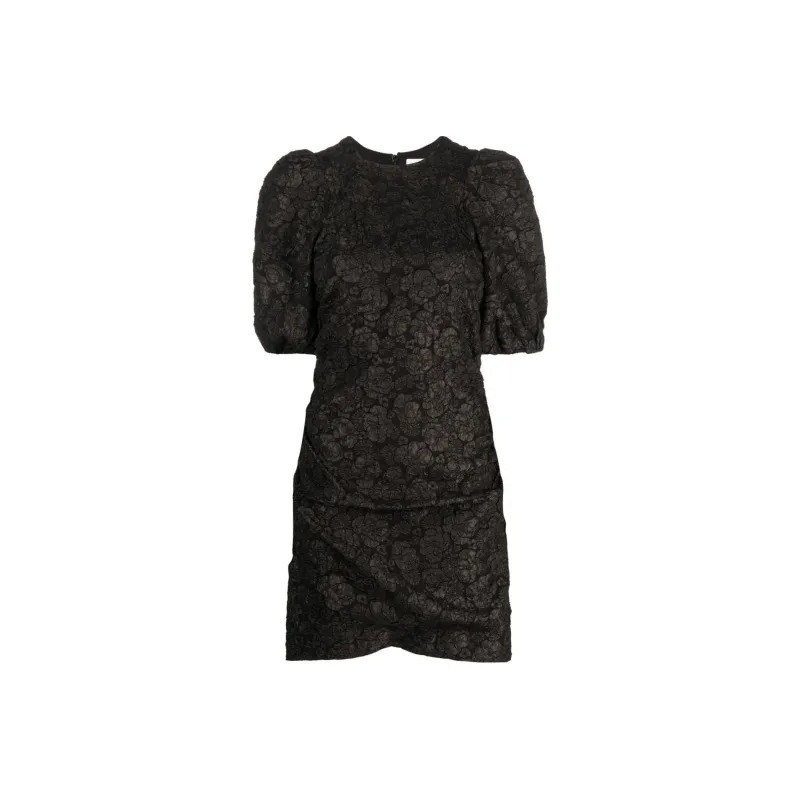 GANNI Stretch Jacquard Puff Sleeves Mini Dress 'Black'-0