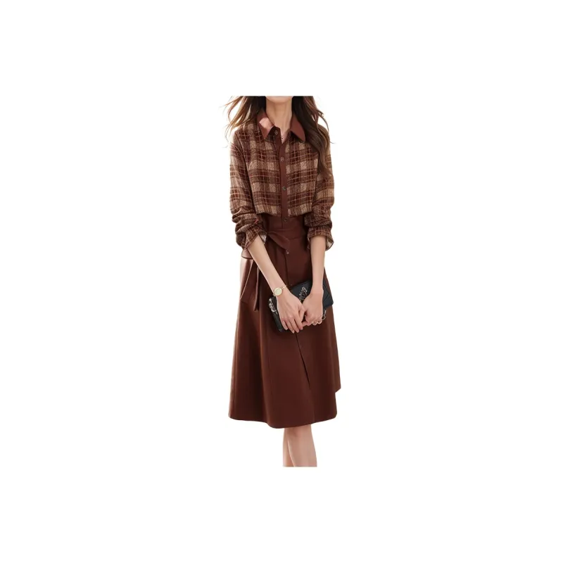 Mapping Long Sleeved Dresses Women's Brown-0
