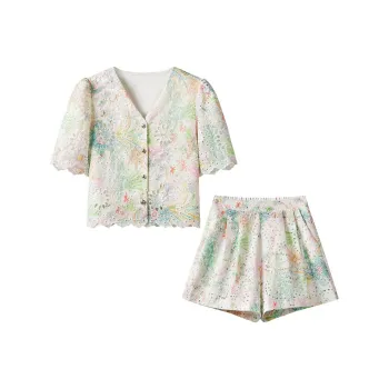 FAIRWHALE Casual Suit Women's Oil Painting Green