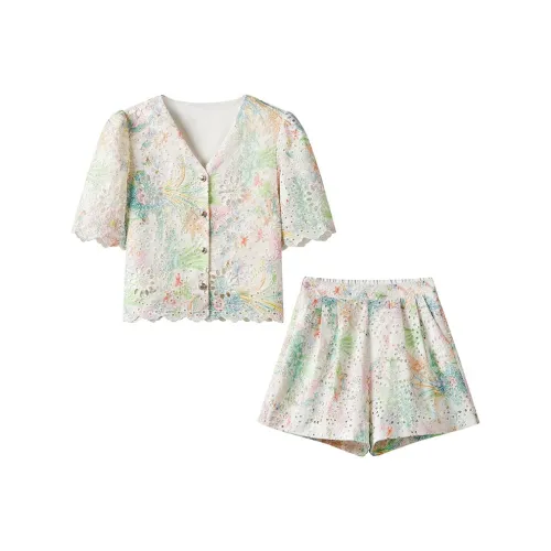 FAIRWHALE Casual Suit Women's Oil Painting Green