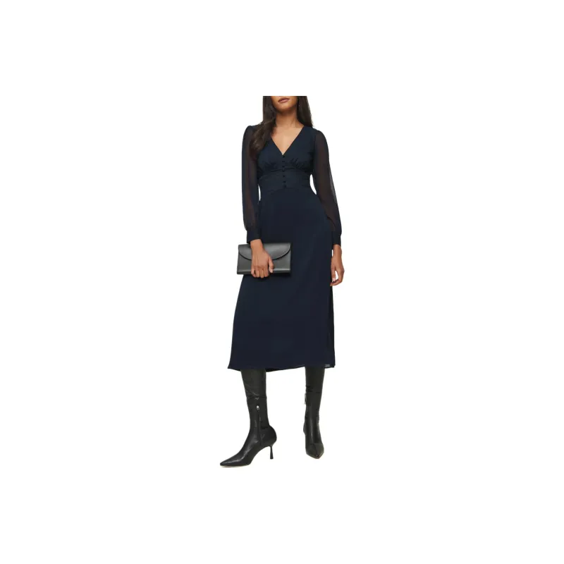 REFORMATION Morganna Dress Long-Sleeved Dresses Women's Marine Blue-0