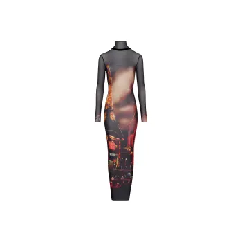 Jean Paul Gaultier Pigalle print Tulle Maxi Dress