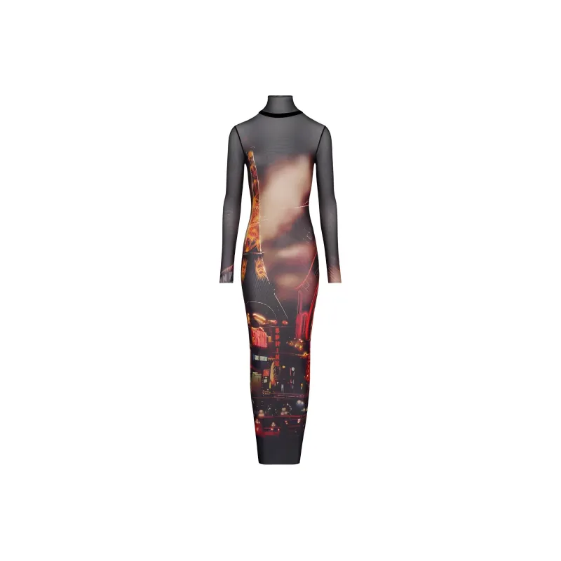 Jean Paul Gaultier Pigalle print Tulle Maxi Dress-0