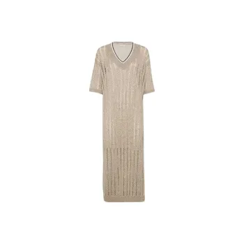 Brunello Cucinelli SS25 Short Sleeved Dresses Women's Cool Beige
