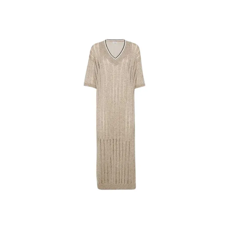 Brunello Cucinelli SS25 Short Sleeved Dresses Women's Cool Beige-0