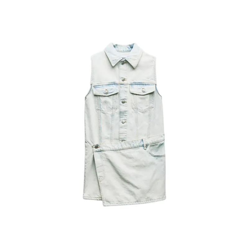 ZARA Sleeveless Dress Women's Light Blue-0