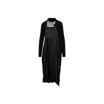 Sacai Layered Pleated Zip Up Midi Dress