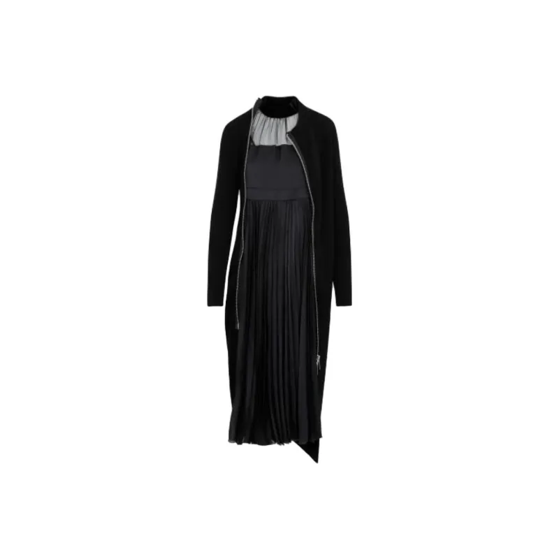 Sacai Layered Pleated Zip Up Midi Dress-0