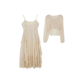 Icicofficial Slip Dresses Women's Apricot Two Piece Set