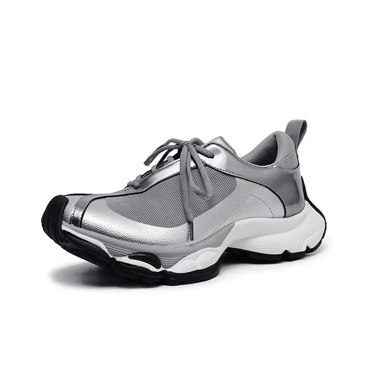 Angelmi Abrasion Resistant Breathable Coverage Height Increasing Low Top Chunky Sneakers Unisex Gray-1