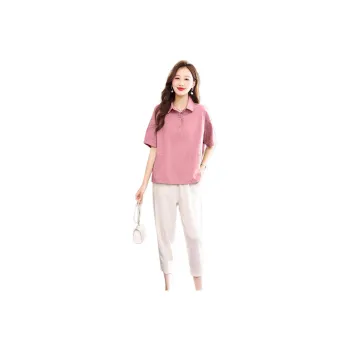 IVENI Casual Suit Women's Pink Top White Bottom